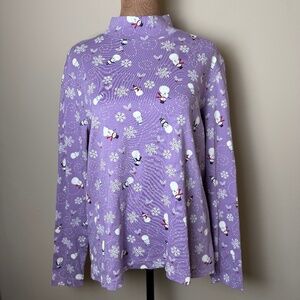 Christmas Winter Mock Turtleneck Womens Large Croft & Barrow Snowman Shirt Top